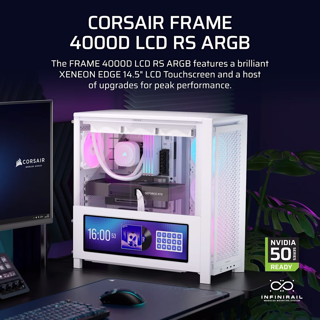 CORSAIR FRAME 4000D LCD RS ARGB White Mid-Tower Case, 14.5" Touchscreen, Reverse-Connector Support, 4x ARGB Fans, White |  CC-9011327-WW thumbnail 2