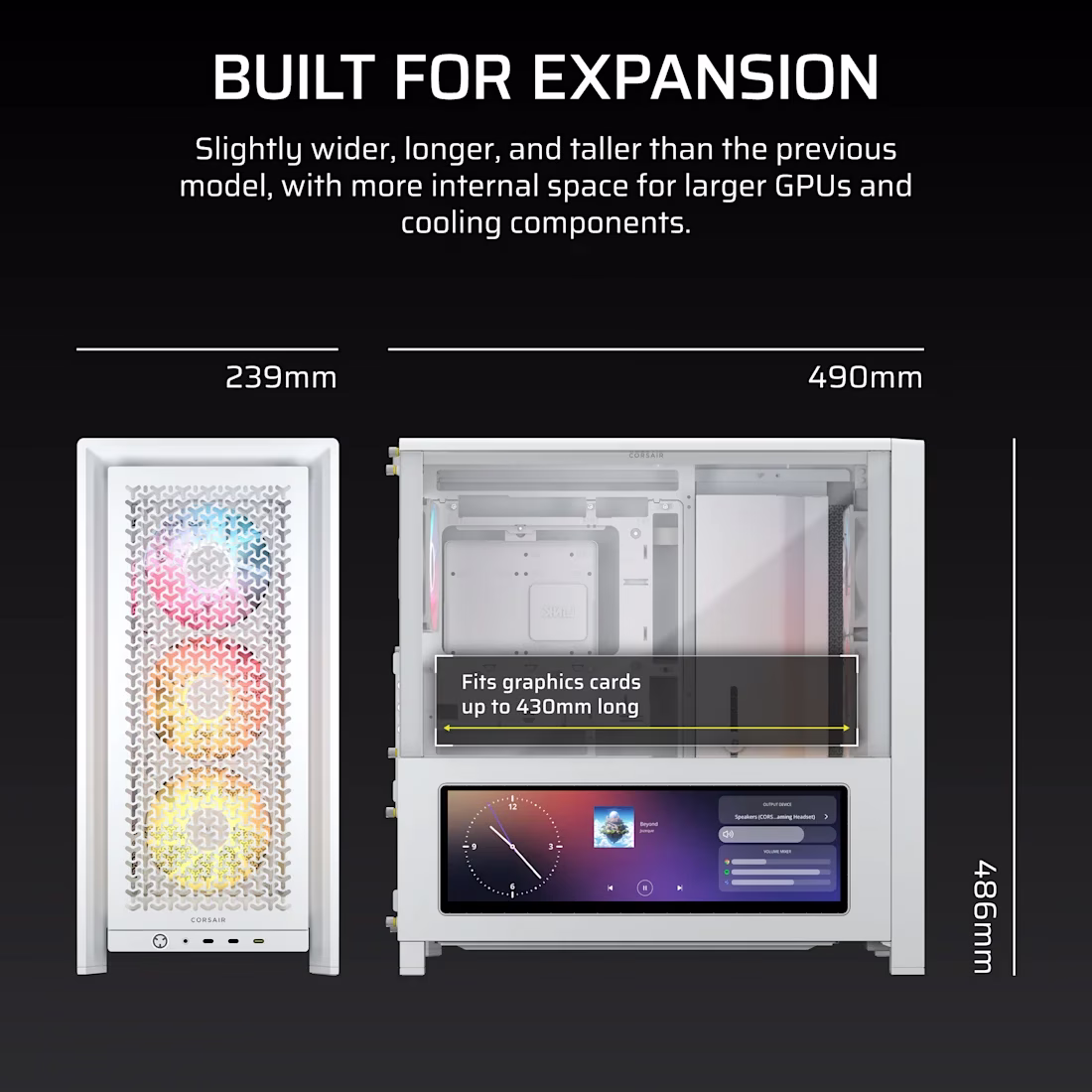 CORSAIR FRAME 4000D LCD RS ARGB White Mid-Tower Case, 14.5" Touchscreen, Reverse-Connector Support, 4x ARGB Fans, White |  CC-9011327-WW thumbnail 8