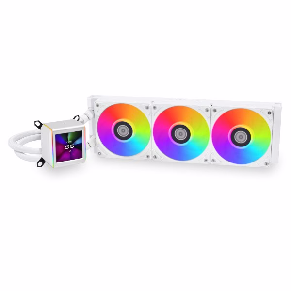 Lian Li Galahad II LCD 360 AIO RGB CPU Liquid Cooler, 2.88??? IPS LCD Screen, Asetek 8th Gen 3600 RPM Pump, 120mm FDB Fans, Up to 2450 RPM Fan Speed, 79.9 CFM Airflow, White | G89.GA2ALCD36W.00 thumbnail 2