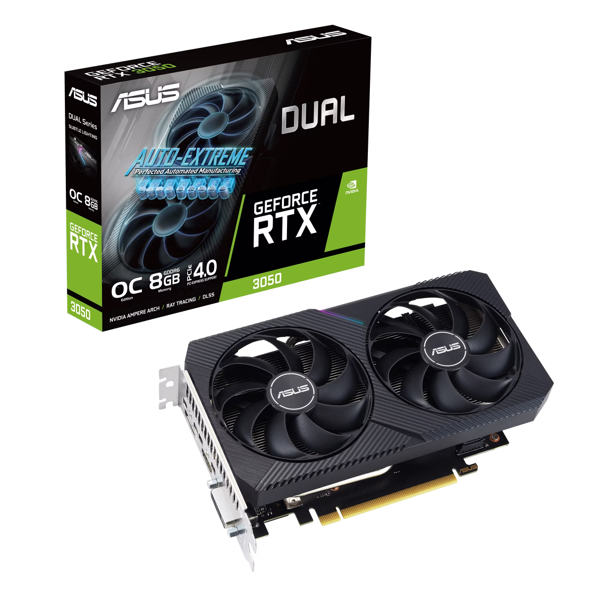 ASUS Dual Nvidia GeForce RTX 3050 V2 OC Edition 8GB GDDR6 128-bit Graphic card, 2560 CUDA Core, 1852 MHz Max Boost, Clock, 7680 x 4320 Max Resolution, 14 Gbps Memory, 2 Year Warranty, Black | 90YV0GH6-M0NA00 – Buy Online