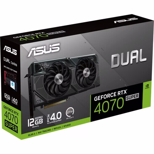 ASUS Dual GeForce RTX 4070 SUPER 12GB GDDR6X Graphic card, with two powerful Axial-tech fans and a 2.56-slot design for broad compatibility, 0dB technology, Powered by NVIDIA DLSS3 | 90YV0K83-M0NA00 thumbnail 3