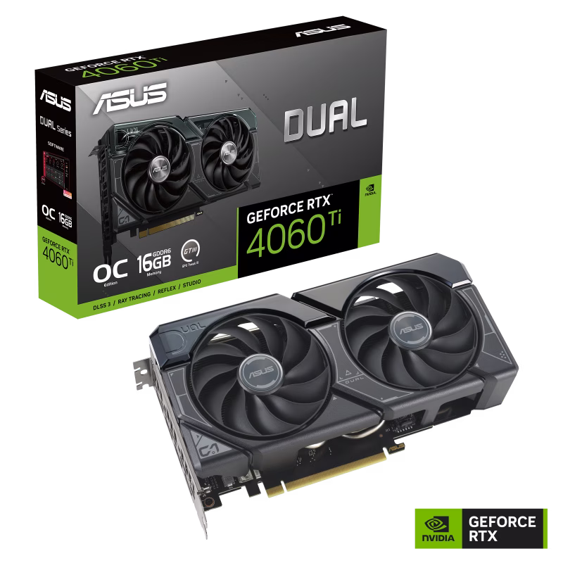 ASUS Dual GeForce RTX 4060 Ti OC Graphics Card, 16GB GDDR6 128-bit Memory, 2595MHz Boost Clock, 18 Gbps Memory Speed, PCI Express 4.0, HDMI 2.1a, DisplayPort 1.4a, 2 Year Warranty | 90YV0JH0-M0NA00 thumbnail 2