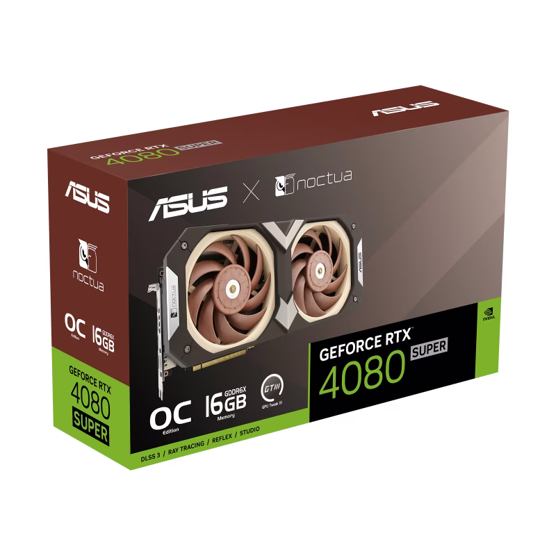 ASUS GeForce RTX 4080 SUPER Noctua OC Edition Graphics Card, 16GB GDDR6X 256-bit Memory, 2595 MHz Boost Clock, 9728 CUDA Cores, 22.4 Gbps Memory Speed, OpenGL4.6, PCI E 4.0, 2x HDMI, 3x DP | 90YV0KA2-M0NA00 thumbnail 3