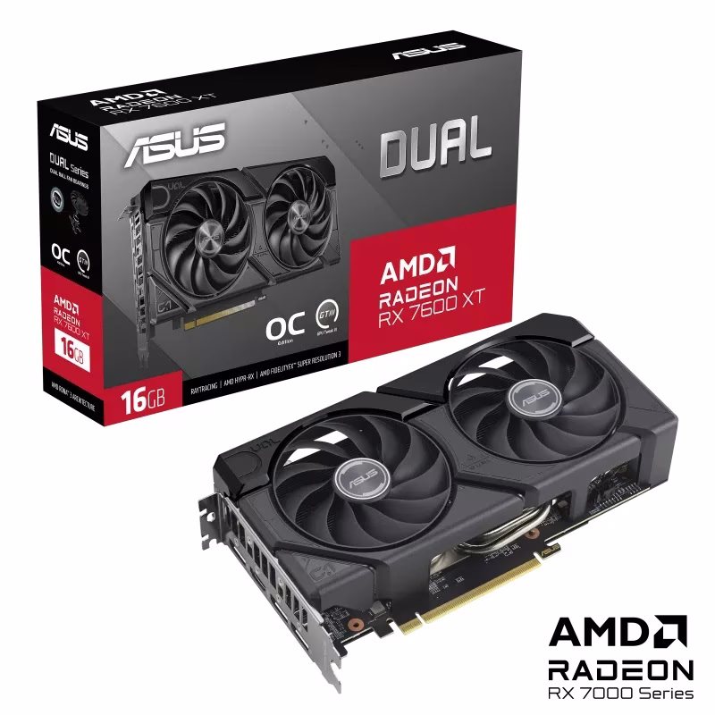 ASUS Dual Radeon??? RX 7600 XT OC Edition 16GB GDDR6 Graphic Card, 18 Gbps 128-bit, 2048 Stream Processors, Max Resolution 7680 x 4320, Max Boost,  PCI Express 4.0,  OpenGL4.6 | 90YV0K21-M0NA002801 MHz thumbnail 2