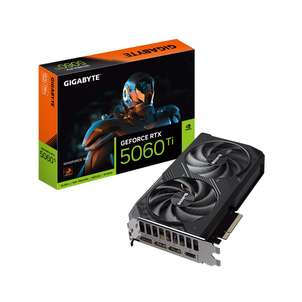 Gigabyte GeForce RTX 5060 Ti WINDFORCE 16G Graphics card, 16 GB GDDR7, 128 bit 28 Gbps, 2572 MHz Core Clock, NVIDIA Blackwell architecture and DLSS 4 | GV-N506TWF2-16GD image