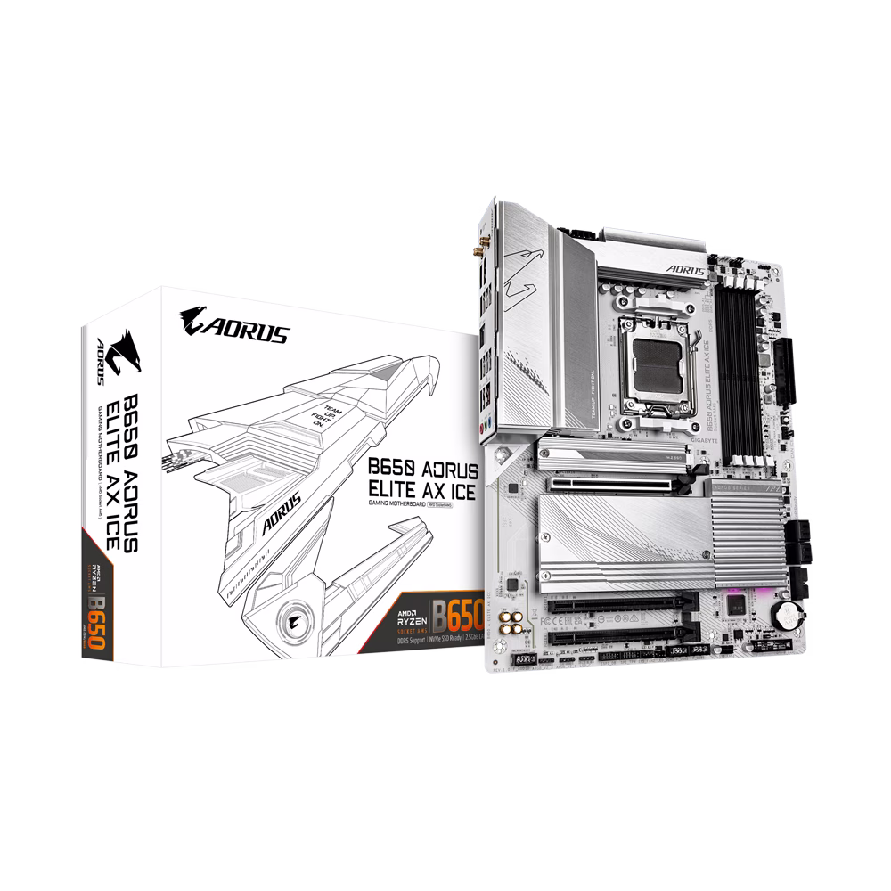 Gigabyte B650 AORUS ELITE AX ICE AM5 DDR5 Motherboard, 4x DIMMs with AMD EXPO, 1x PCIe 5.0 x4 and 2x PCIe 4.0 x4 M.2 Connectors, 2.5GbE LAN & Wi-Fi 6E, Smart Fan 6, Q-Flash Plus, Black | B650 A ELITE AX ICE thumbnail 4