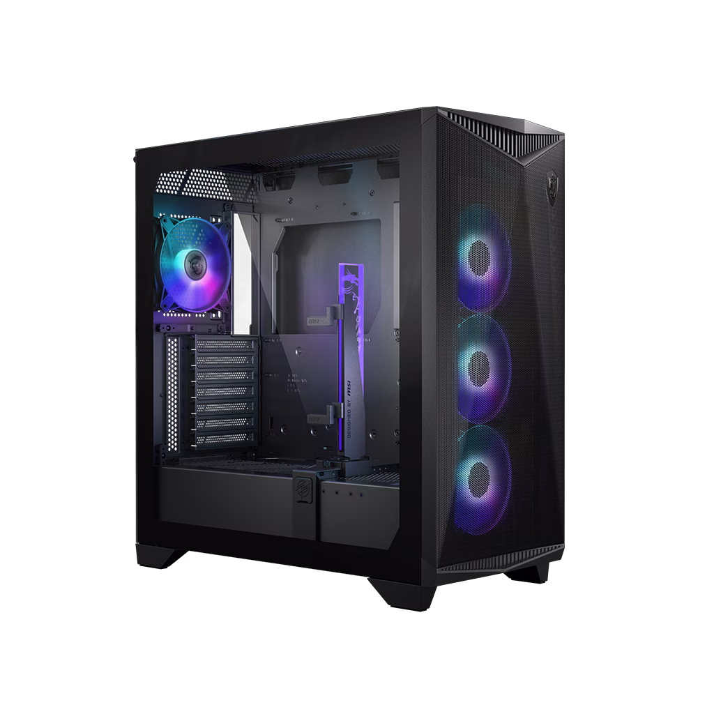 MSI MPG Gungnir 300R Airflow Mid Tower Case, Tempered Glass Side Panel, Up to 360mm Radiator Support, 4 x 120mm ARGB Preinstalled Fans, 2 x USB 3.2 Type-A, 1 x USB 3.2 Type-C, Black | 306-7G21R21-W57 – Buy Online