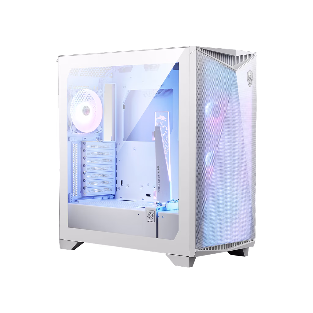 MSI MPG GUNGNIR 300R AIRFLOW / WHITE Mid-Tower Case, 4 x 120mm ARGB fans pre-installed, One-piece 1mm perforated front panel, supporting dual 360mm AIO liquid cooler at front/top and Push-Pull setup, Motherboard Supports Upto E-ATX, | 306-7G21W21-W57 thumbnail 5