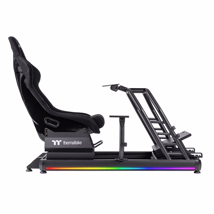 Thermaltake GR500 Racing Simulator Cockpit, Fiberglass Bucket Seat, Aluminum & Steel Frame, Adjustable Steering & Pedal Mounts, RGB Lighting, Black | GSC-R50-CPASBB-01 – Buy Online