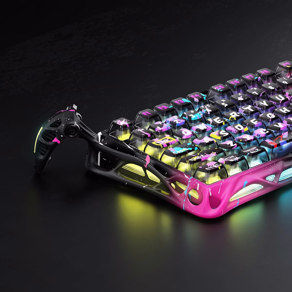GravaStar Mercury V75 Pro Gaming Keyboard, Special Edition, 75% HE Magnetic Switch, Jade Gaming Switch, 8kHz Polling Rate, Semi-Aluminum Construction, Dynamic Rapid Trigger, Neon Graffiti | GS V75 PRO_CG_BLK thumbnail 6