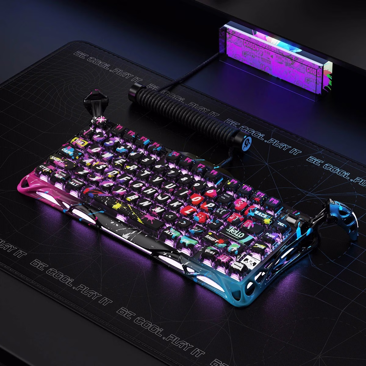 GravaStar Mercury V75 Pro Gaming Keyboard, Special Edition, 75% HE Magnetic Switch, Jade Gaming Switch, 8kHz Polling Rate, Semi-Aluminum Construction, Dynamic Rapid Trigger, Neon Graffiti | GS V75 PRO_CG_BLK thumbnail 2
