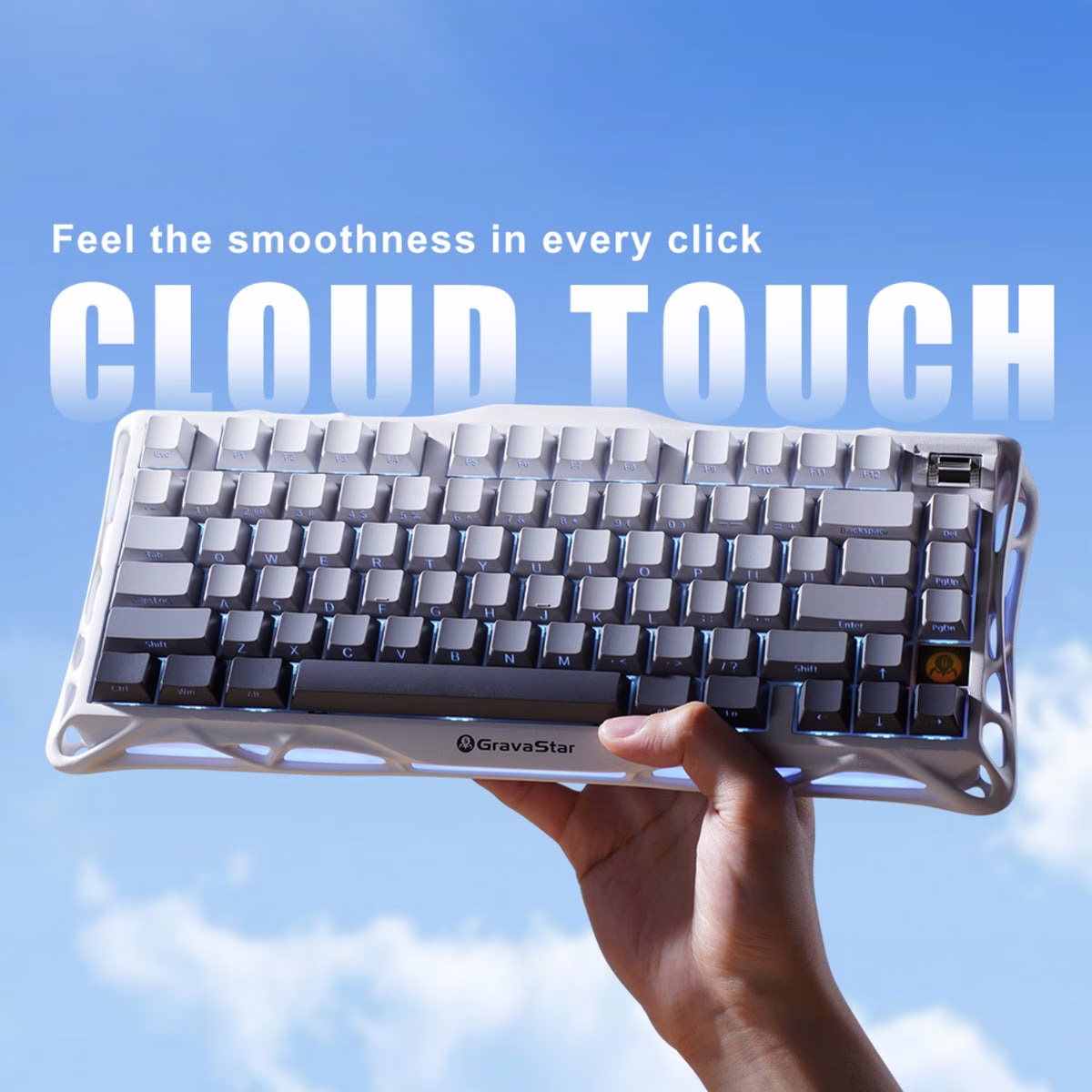 Gravastar Mercury K1 75% Wireless Mechanical Gaming Keyboard, Aluminum Alloy Frame, PBT + PC Keycaps, Gasket-Mounted with Foam, Hot-Swappable Kailh Cherry-Pink Switches, Tri-Mode (USB-C / 2.4 GHz / Bluetooth), 8,000 mAh Battery, Dual RGB + Volume Control Knob, Gradient White thumbnail 10