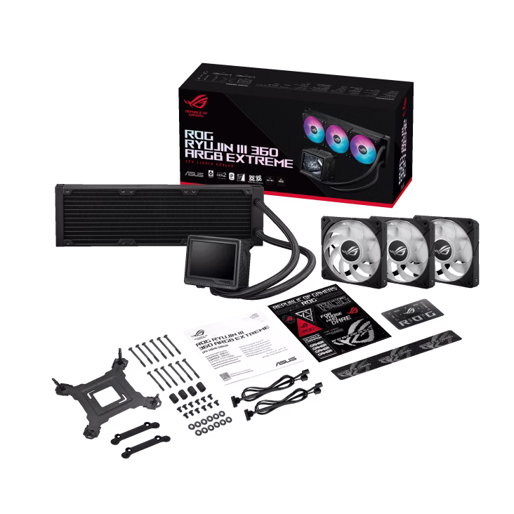 ASUS ROG Ryujin III 360 ARGB Extreme AIO Liquid CPU Cooler, 3.5" Magnetic LCD Display, Asetek Emma Gen 8th V2 Pump, LGA 1851 & AM5 Ready, Black | 90RC0131-M0EAY0 thumbnail 3