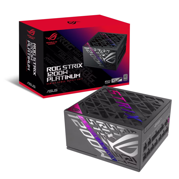 ASUS ROG Strix 1200W Fully Modular Power Supply, 80 PLUS Platinum Efficiency, Active PFC, GaN MOSFET, ATX 3.1 Compatible, Cybernetic Lambda A+, Dual Ball Fan bearings, Black | 90YE00W0-B0NA00 – Buy Online