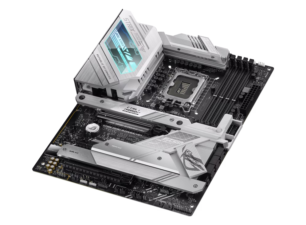 ROG STRIX Z690-A GAMING WIFI  Intel?? Z690 LGA 1700 ATX motherboard with PCIe?? 5.0, 16+1 DrMos, DDR5, Two-Way AI Noise Cancelation, AI Overclocking, AI Cooling, AI Networking, WiFi 6E, Intel 2.5 Gb Ethernet, four M.2 slots with heatsinks PCIe 4.0 NVMe??  image