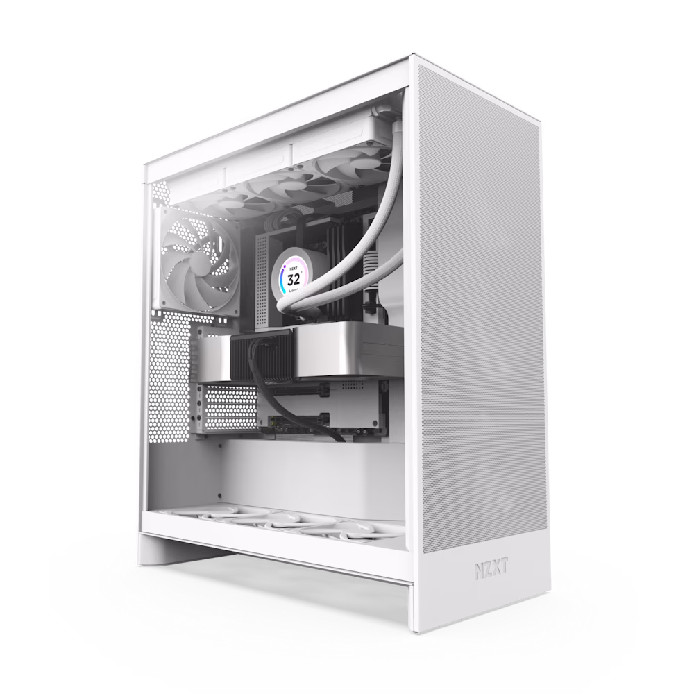 NZXT H7 Flow Mid-Tower ATX Airflow Computer Case, 3x F120Q included, 420mm Radiator Support, SGCC Steel, Ultra-Clear Tempered Glass Material, Up to 10x Fan Capacity, White | CM-H72FW-01 thumbnail 4