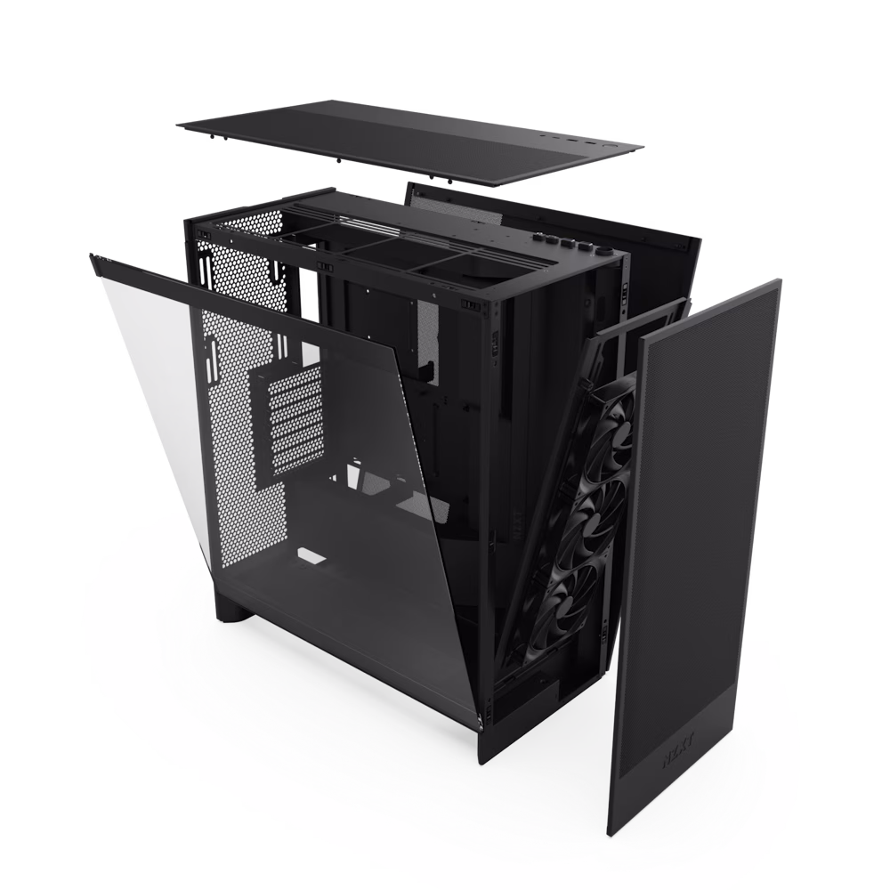 NZXT H7 Flow Mid-Tower ATX Airflow Computer Case, 3x F120Q included, 420mm Radiator Support, SGCC Steel, Ultra-Clear Tempered Glass Material, Up to 10x Fan Capacity, Black | CM-H72FB-01 thumbnail 6