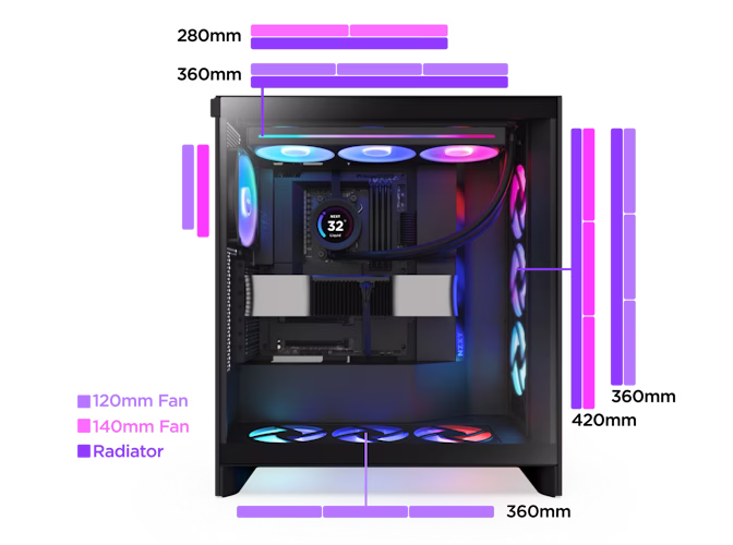 NZXT H7 High Flow Gaming PC, AMD 7800X3D - RYZEN 7 8CORE, NVIDIA RTX 4070 SUPER 12GB, 32GB (2x16GB) DDR5 6400, 2TB NVME SSD, LCD Cooler, 850W, Wifi+BT image