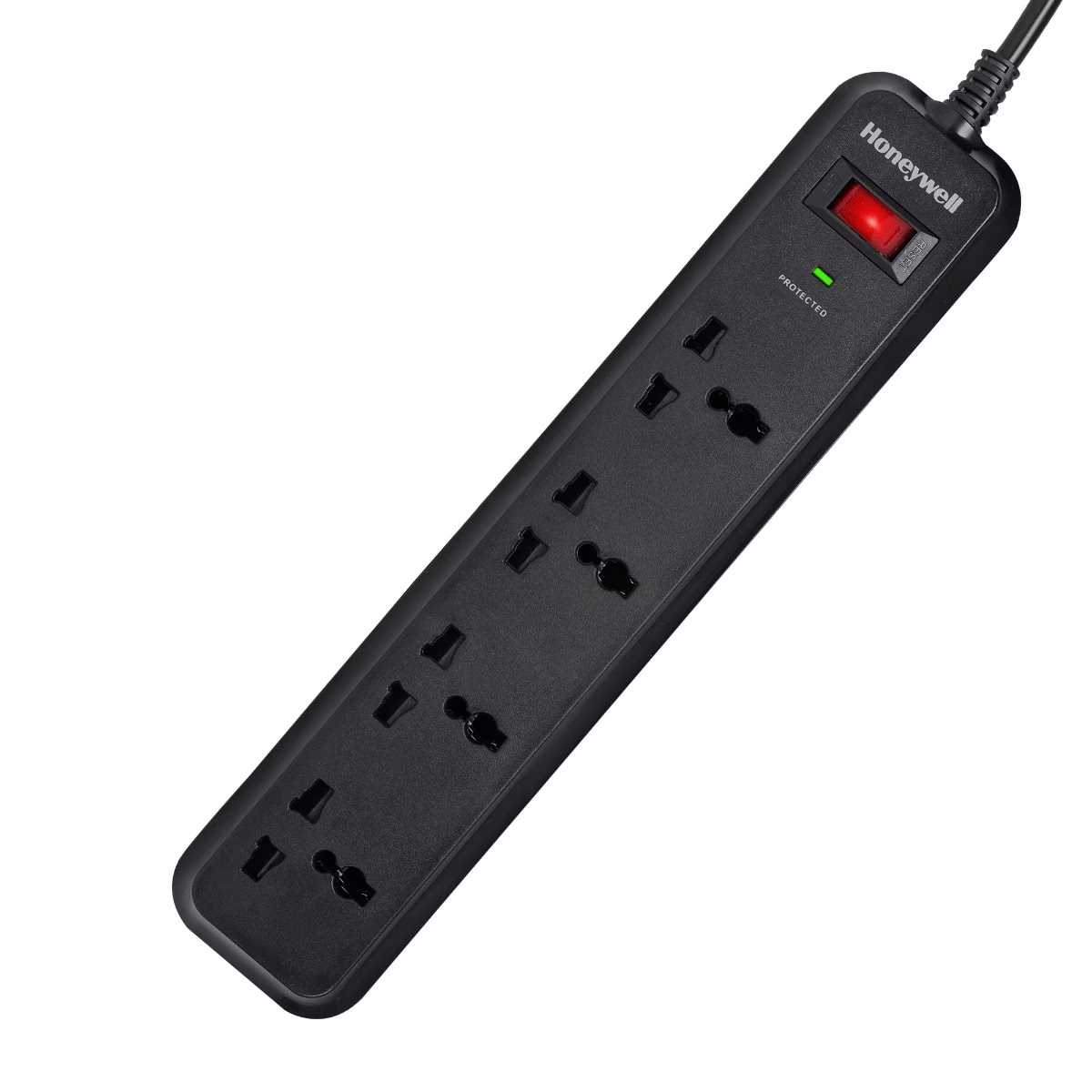 Honeywell Surge Protector, 4 Universal Sockets, 2 Meter Cord, 15000Amp, Device Secure Warranty, Automatic Overload Protection, Spike Guard/Extension Board, Master Switch, 3Year Manufacturer Warranty image