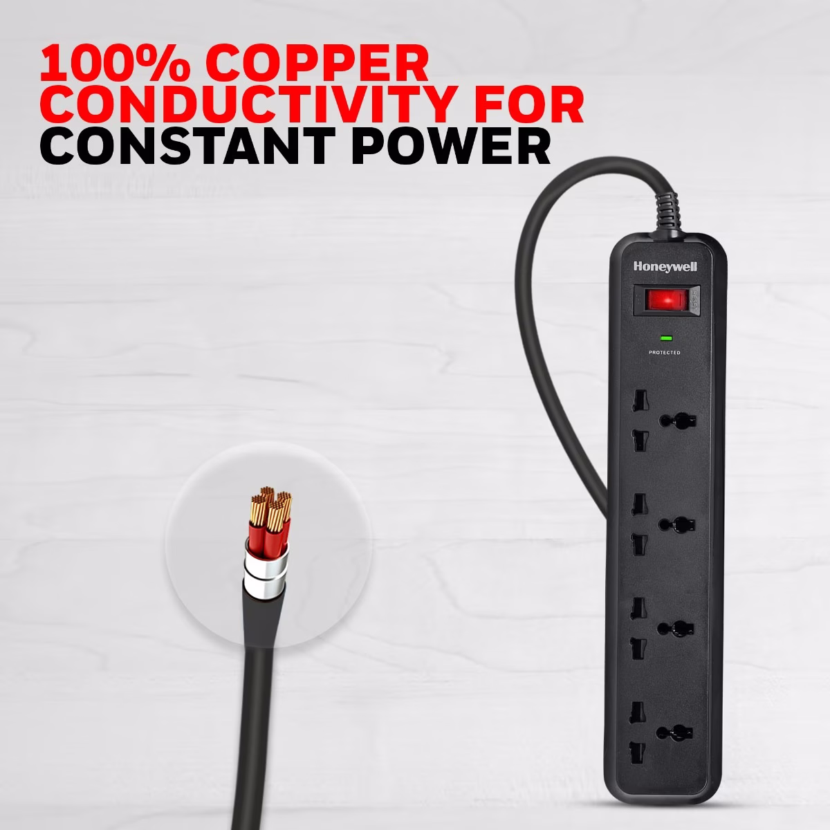 Honeywell Surge Protector, 4 Universal Sockets, 2 Meter Cord, 15000Amp, Device Secure Warranty, Automatic Overload Protection, Spike Guard/Extension Board, Master Switch, 3Year Manufacturer Warranty thumbnail 2