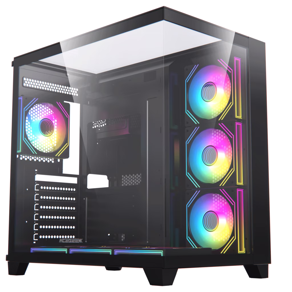Acegeek Horizon Black ATX Case, 7x RGB 120mm Fans, Dual Side Tempered Glass, 3x HDD Slots, Motherboard Supports Upto ATX, GPU Max Upto 410mm, Black | AG-HORIZON-BK – Buy Online
