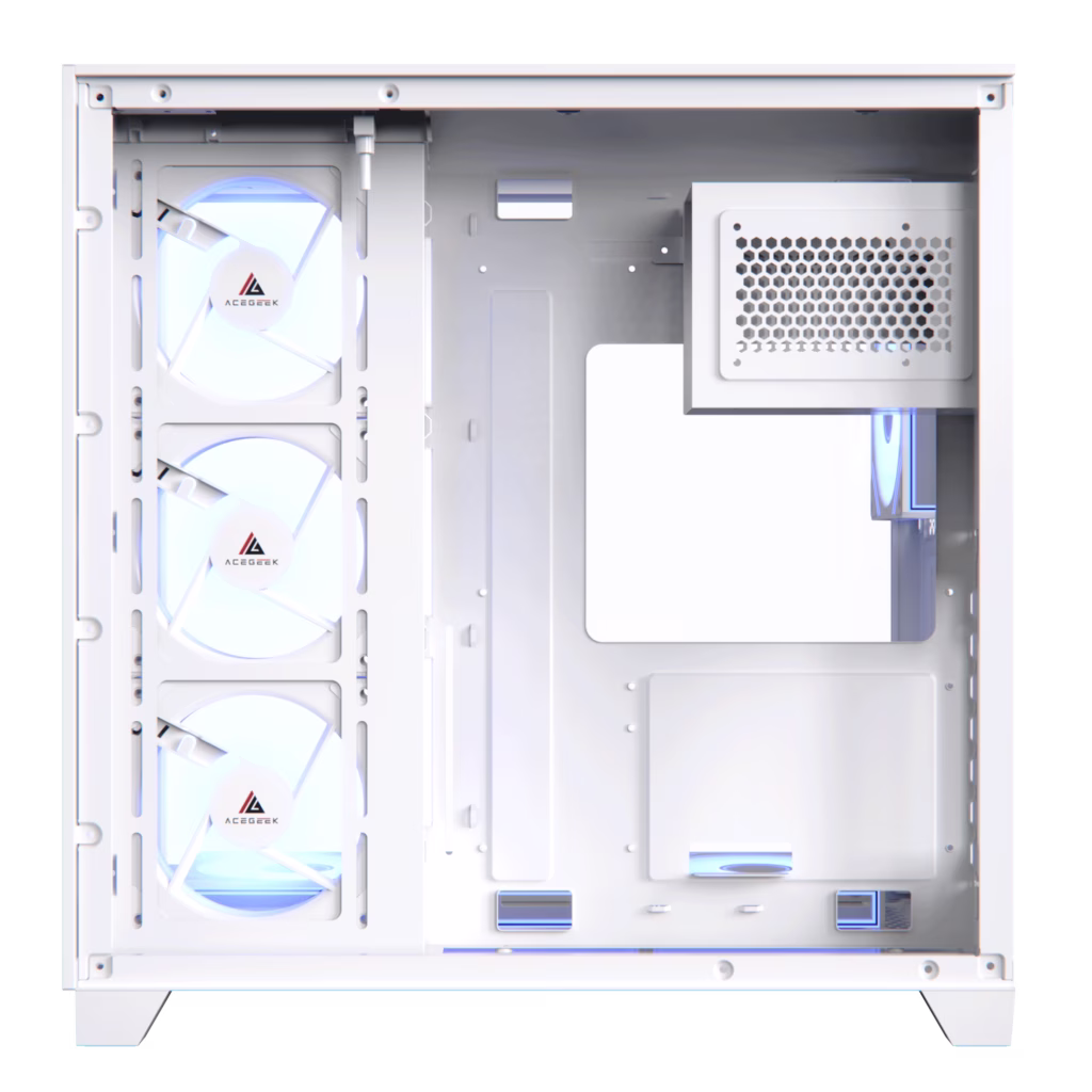 AceGeek Horizon Type-C Dual Chamber Panoramic Tempered Glass ATX Mid Tower Gaming Computer Case White | AG-HORIZON-WT thumbnail 4