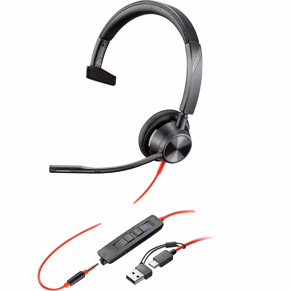HP Poly Blackwire 3315 USB-C Monaural Wired Headset – Professional On-Ear Audio with 3.5mm Jack, Noise-Canceling Mic, and USB-C/A Connectivity | 76J14AA image