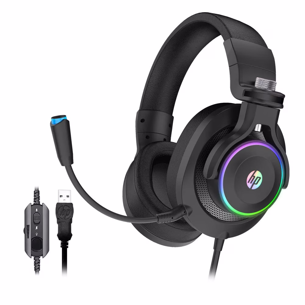 HP H500GS USB Wired Gaming Headphones, 50mm Drivers, 7 1 Stereo Bass Sound, RGB LED Lighting, Noise Isolating Over Ear Gaming Headset with Adjustable Mic, for PS5,PS4, Xbox One, PC, Black | 9AJ66AA thumbnail 5