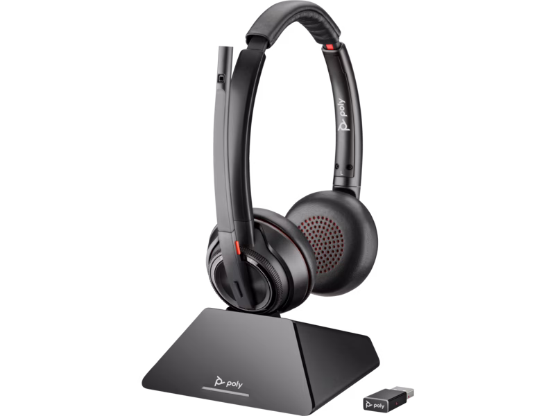 HP Poly Savi 8220 UC USB-A Wireless Headset With Charging Stand, On-ear (stereo), Microsoft Teams Certified DECT 1880-1900 MHz, Black | 8D3F5AA thumbnail 2
