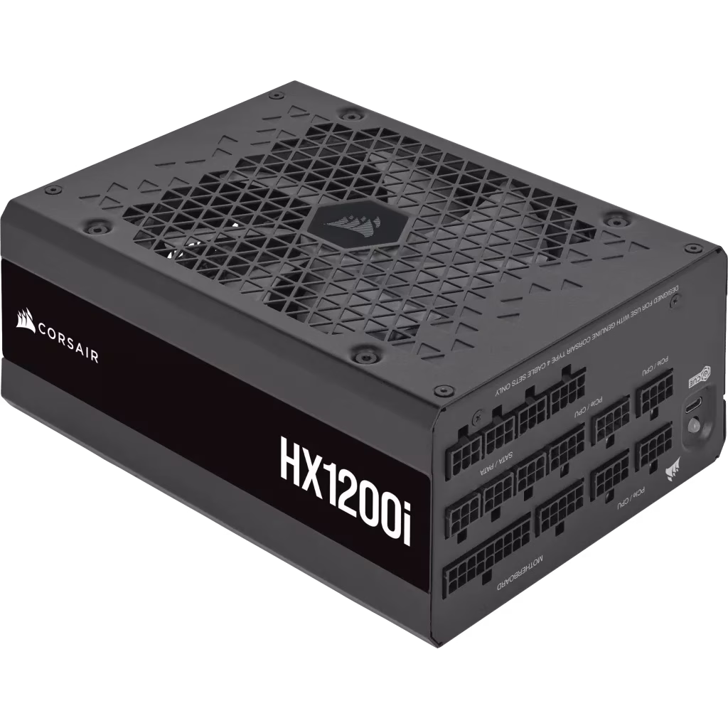 Corsair HX1200i Fully Modular Ultra-Low Noise Platinum ATX Power Supply, 1200 W,  8x SATA & PATA, 4x PCIe, 100,000 MTBF Hours, Fluid Dynamic Bearing fan with Zero RPM mode,  80 PLUS Platinum Efficiency | CP-9020281-UK image