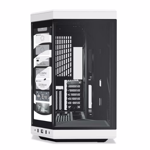 Hyte Y70 Touch Modern Aesthetic Dual Chamber Mid-Tower ATX Case, 4 Slot Vertical Graphics, 9x Fans Supports, 11x Expansion Slots, Motherboard Supports Upto EATX, 14.1??? (4K) Capacitive Touchscreen, 16x Riser Cable, White&Black | CS-HYTE-Y70-BW-L thumbnail 2