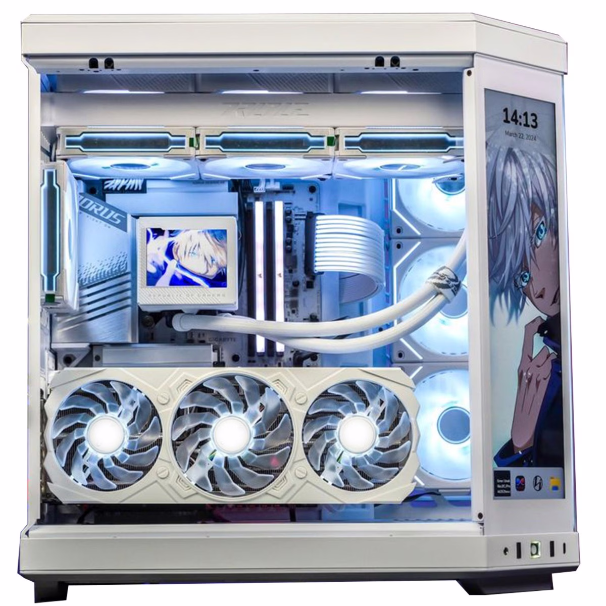Nanotech Hyte Y70 Touch White Gaming PC: Core i9 14900KS, RTX 4090 24GB GDDR6X White OC, 64GB (2x32GB) DDR5 DRAM 6400MT/s, 4TB PCIe NVMe, AIO CPU Liquid Cooler, 1650W GF3 Gold, WiFi+BT, 1 Year Warranty image
