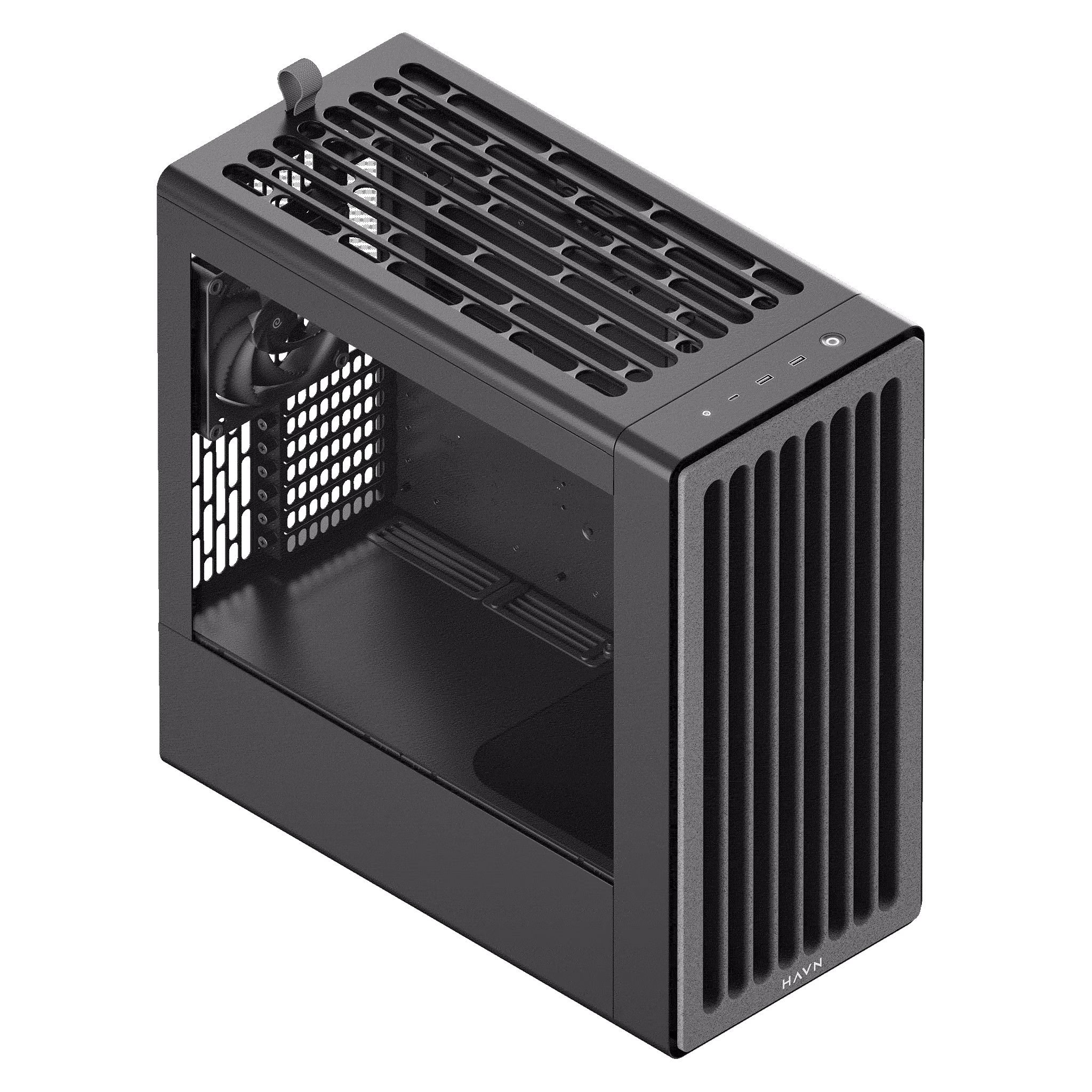 HAVN BF 360 Flow Black Mid-Tower Computer Case, Dual 180mm FDB Fans, GPU Air Guide Ramp, E-ATX Support, 360mm AIO Support thumbnail 2