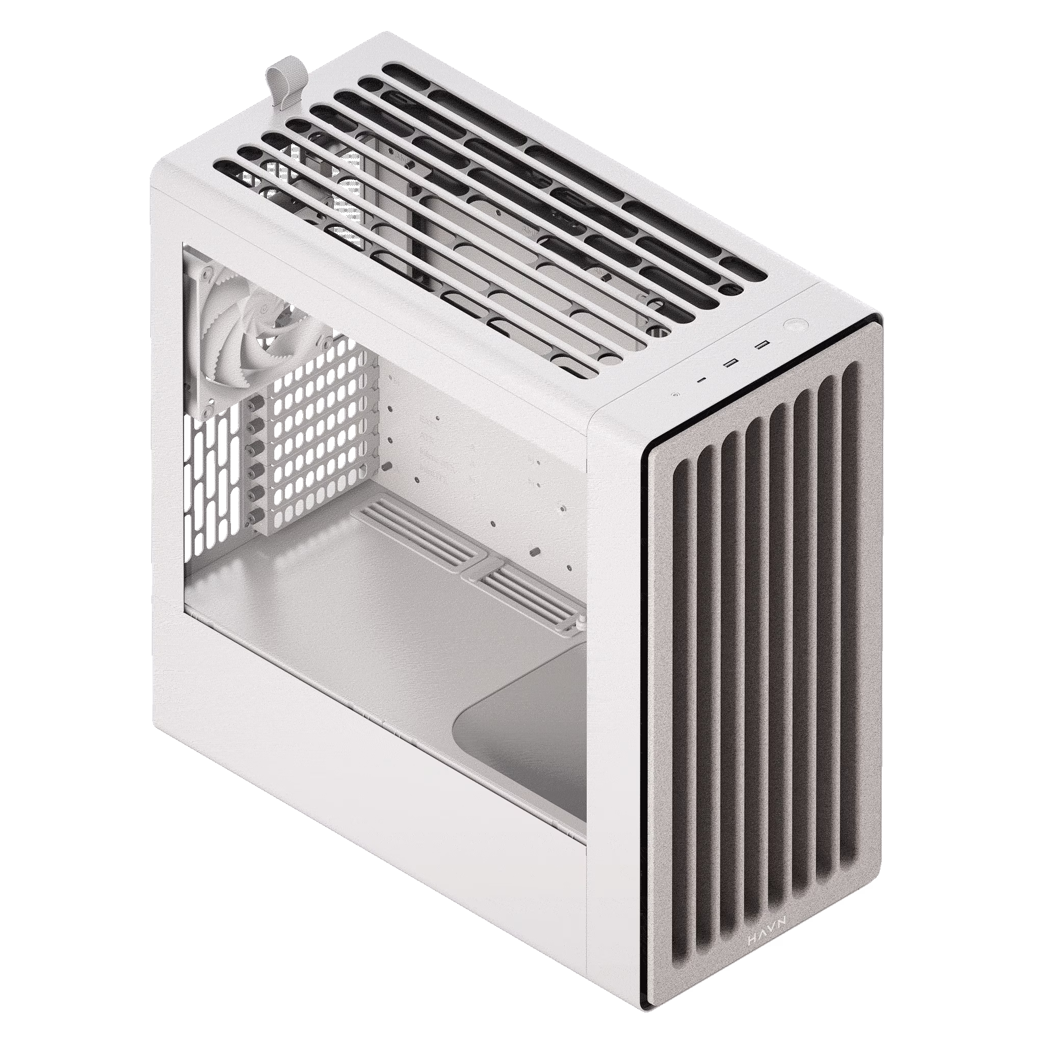 HAVN BF 360 Flow White Mid-Tower Computer Case, Dual 180mm FDB Fans, GPU Air Guide Ramp, E-ATX Support, 360mm AIO Support thumbnail 7