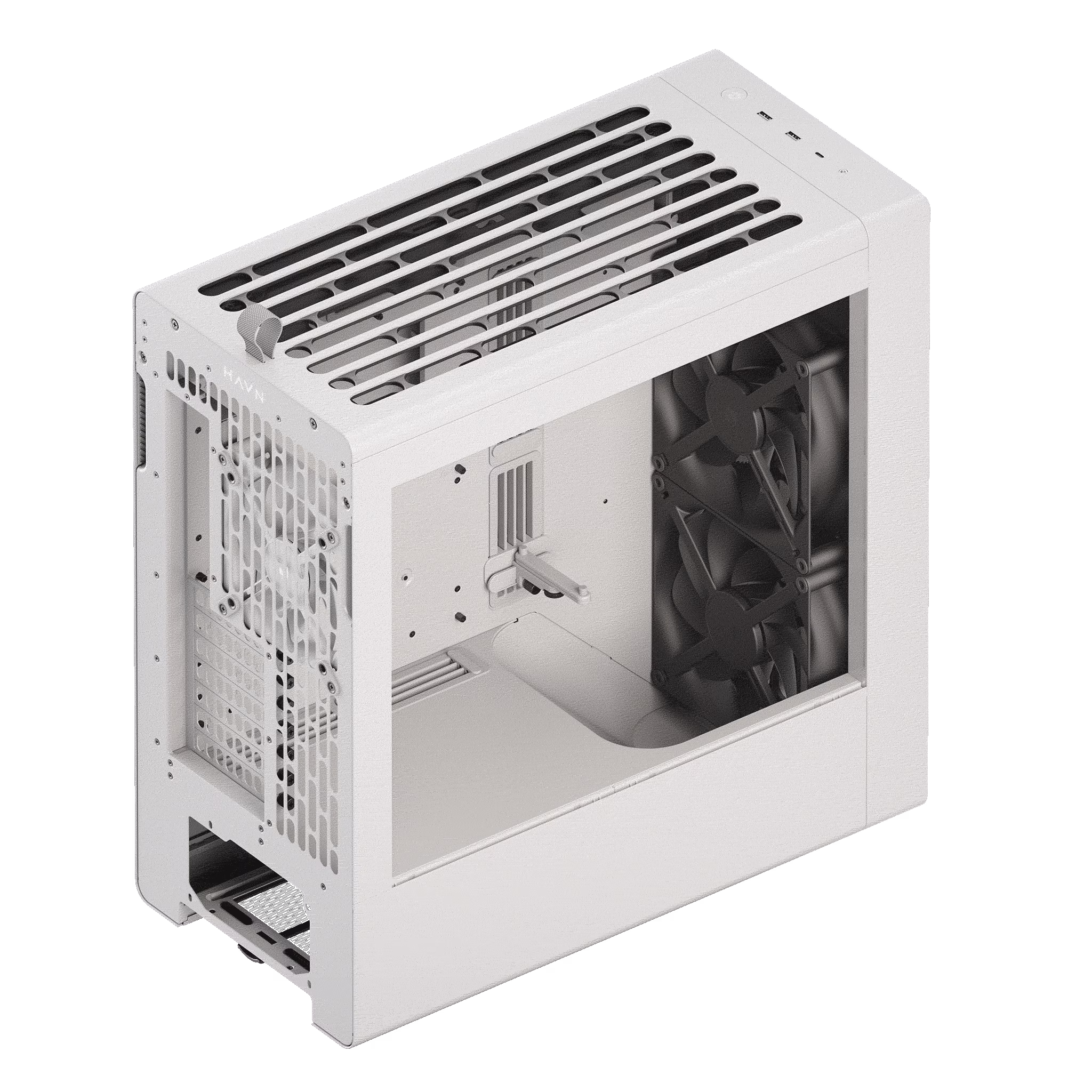 HAVN BF 360 Flow White Mid-Tower Computer Case, Dual 180mm FDB Fans, GPU Air Guide Ramp, E-ATX Support, 360mm AIO Support thumbnail 8