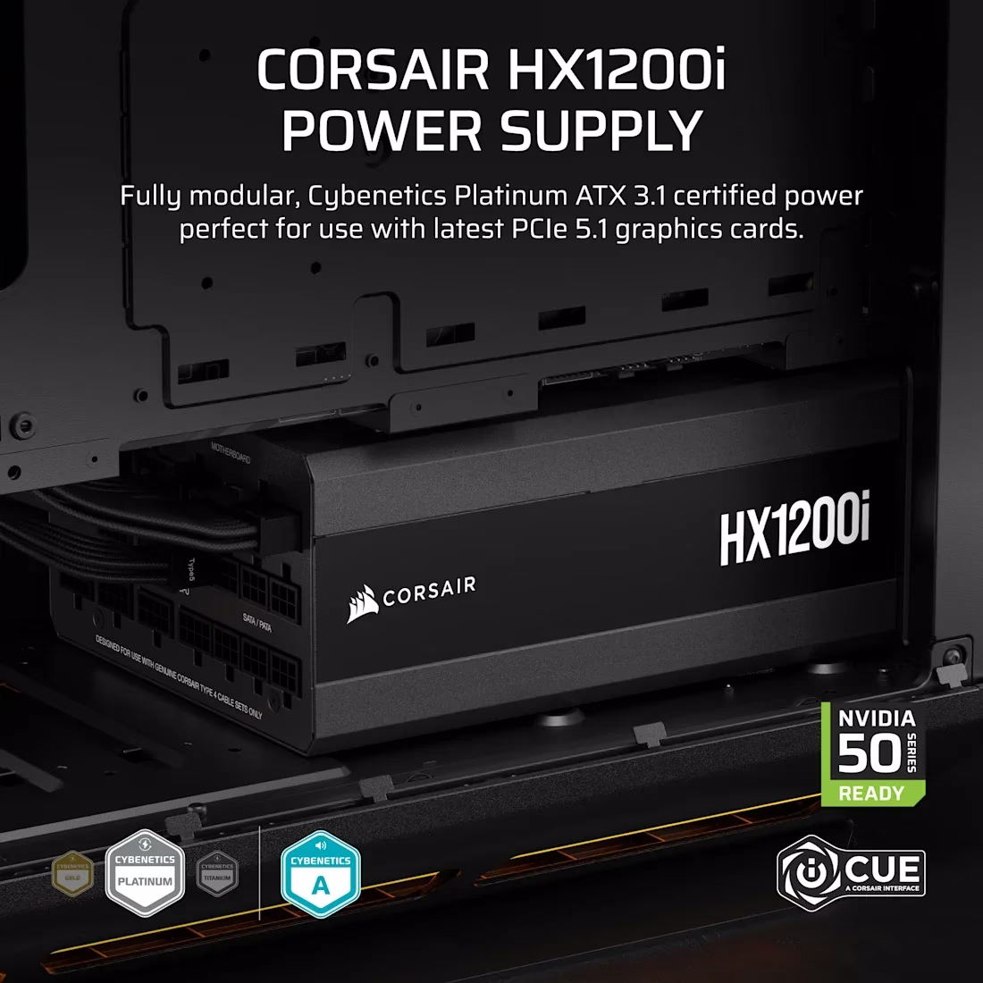 Corsair HX1200i Fully Modular Ultra-Low Noise Platinum ATX 1200 Watt PC Power Supply | CP-9020307-UK thumbnail 3