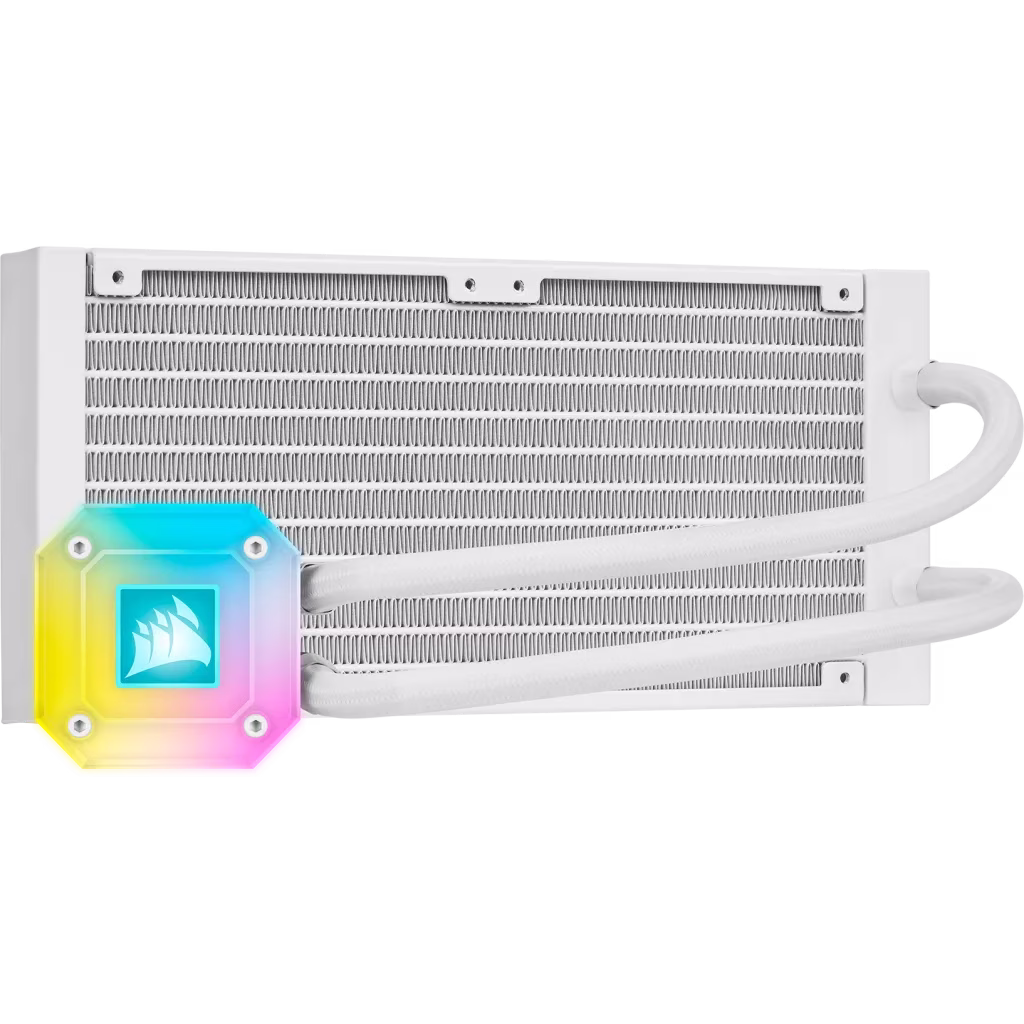 Corsair iCUE H100i ELITE CAPELLIX Liquid CPU Cooler, low-noise cooling for your CPU, with a 240mm radiator, 2x CORSAIR ML120 RGB PWM fans, White | CW-9060050-WW image