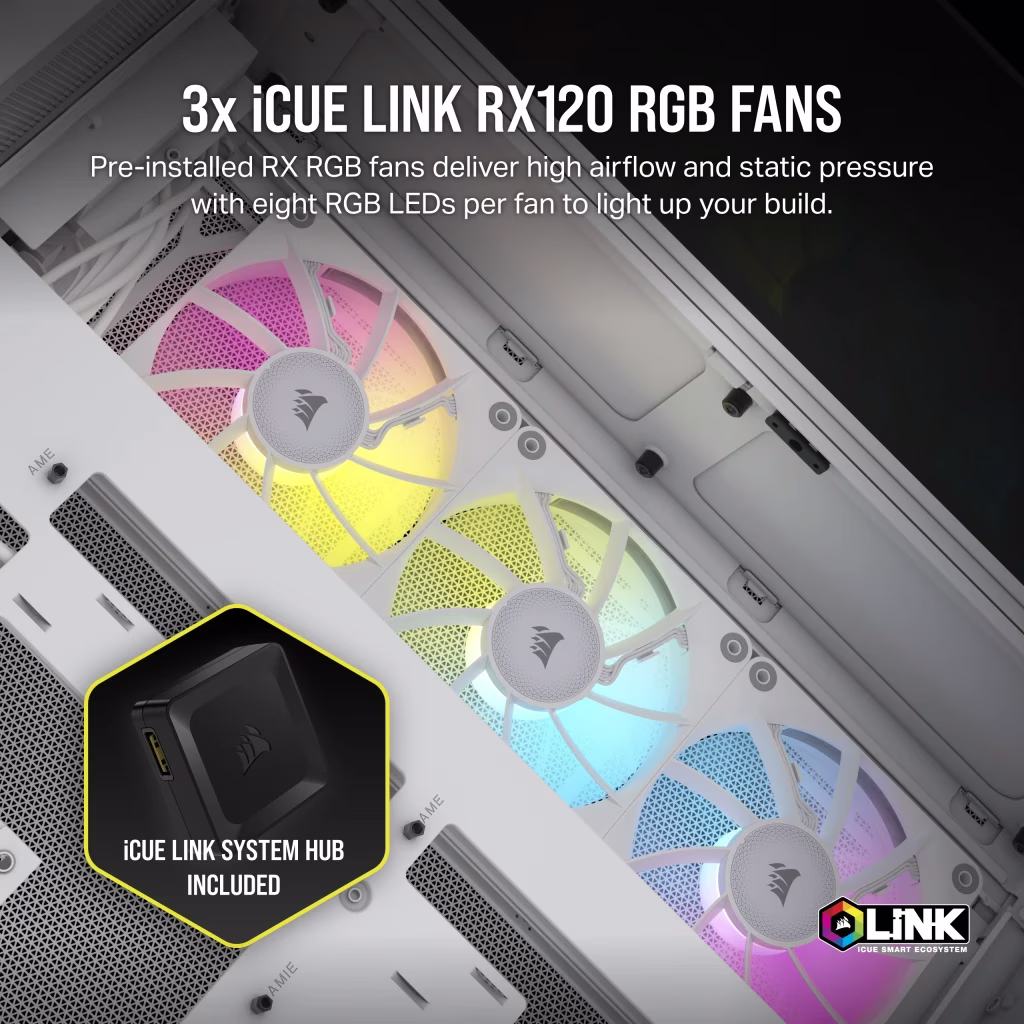 Corsair iCUE LINK 6500X RGB Mid-Tower ATX Dual Chamber PC Case, 3x RX RGB Fans & System Hub, Compatible with Reverse Connector mATX & mITX MOBO's,  White | CC-9011270-WW thumbnail 6