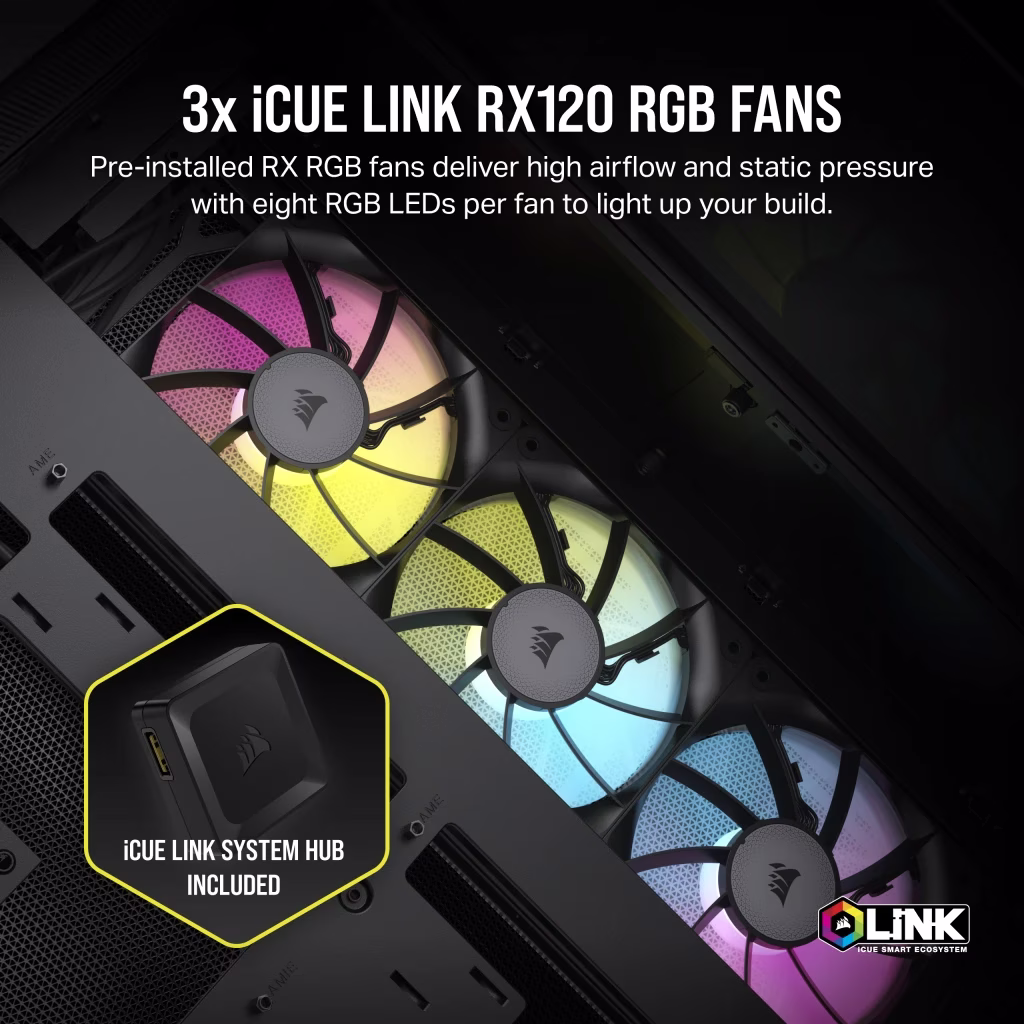 Corsair iCUE LINK 6500X RGB Mid-Tower ATX Dual Chamber PC Case, 3x RX RGB Fans & System Hub, Compatible with Reverse Connector mATX & mITX MOBO's,  Black | CC-9011269-WW thumbnail 6
