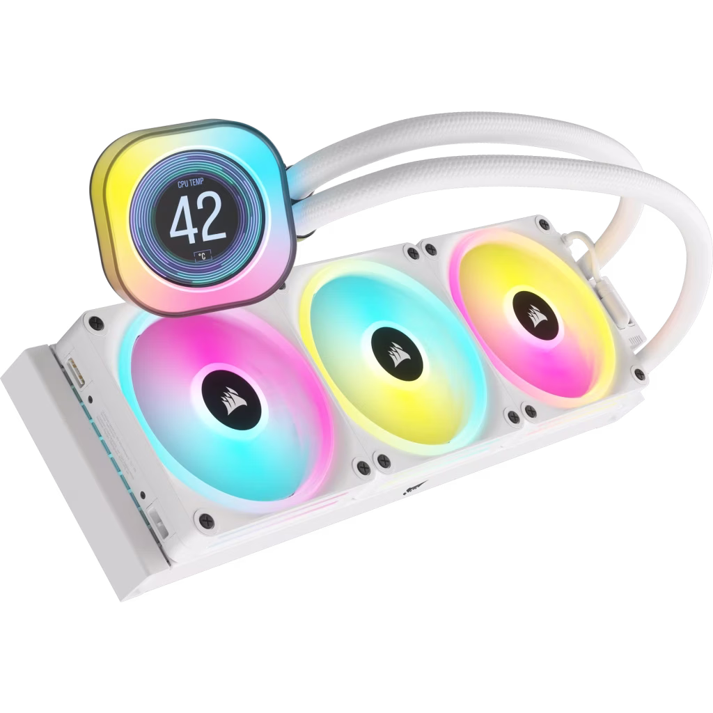 CORSAIR iCUE LINK H150i RGB AIO LCD Liquid CPU Cooler, 360mm Radiator, 2.1??? IPS LCD Screen, 120mm QX120 RGB Fans, 2400 RPM Speed, 63.1 CFM Airflow, Intel 1700 & AMD AM5 Sockets, White | CW-9061010-WW thumbnail 10