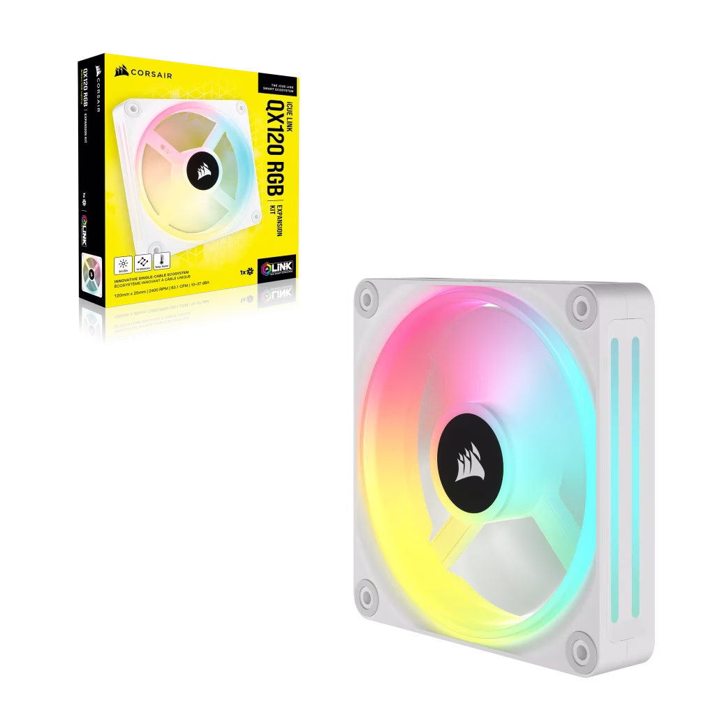 Corsair iCUE LINK QX120 RGB 120mm PWM PC Fan Expansion Kit, 400 - 2400 RPM, White | CO-9051005-WW thumbnail 3