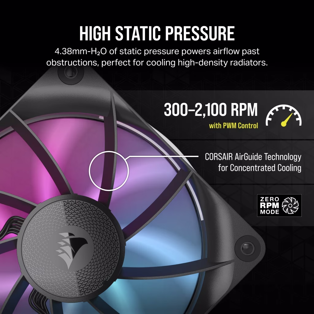 Corsair iCUE LINK RX120 RGB 120mm PWM Fan Triple Starter Kit, 2100 RPM, Black | CO-9051018-WW thumbnail 4
