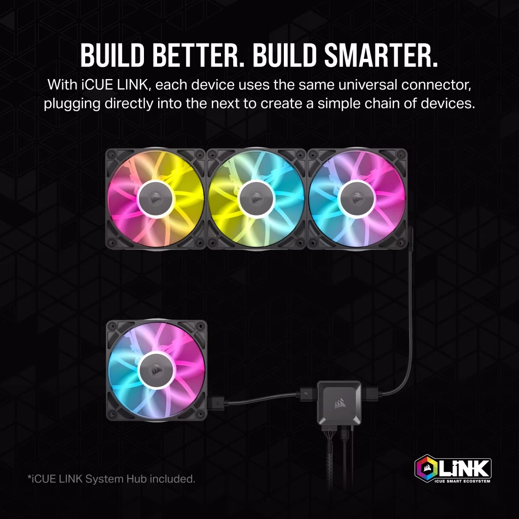 Corsair iCUE LINK RX120 RGB 120mm PWM Fan Triple Starter Kit, 2100 RPM, Black | CO-9051018-WW thumbnail 5