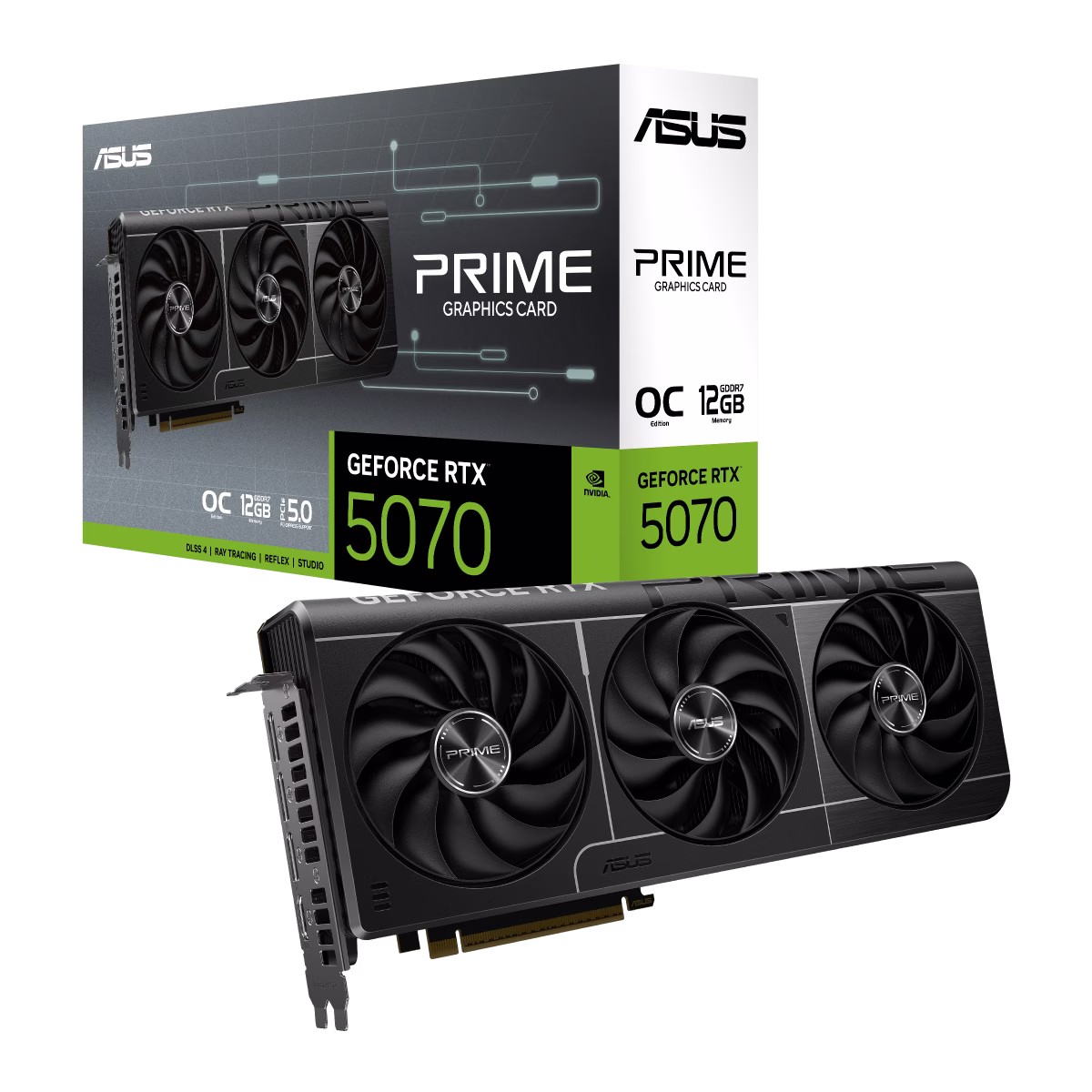ASUS Prime GeForce RTX 5070 OC Edition Graphics Card, 12GB GDDR7 192-Bit Memory, 6144 CUDA Cores, 28 Gbps Memory Speed, PCI Express 5.0, Black | 90YV0M10-M0NA00 – Buy Online