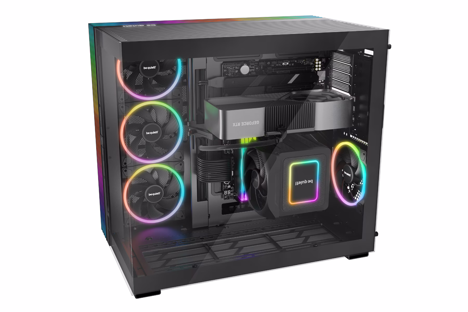 Be Quiet! Light Base 900 FX E-ATX Full Tower Computer Case, 4x Light Wings 140mm Pre-Installed Fan, Up to 420mm Radiator & 10x Fan Max Support, Fully Windowed Front & Side Panel, Black | BGW71 thumbnail 9