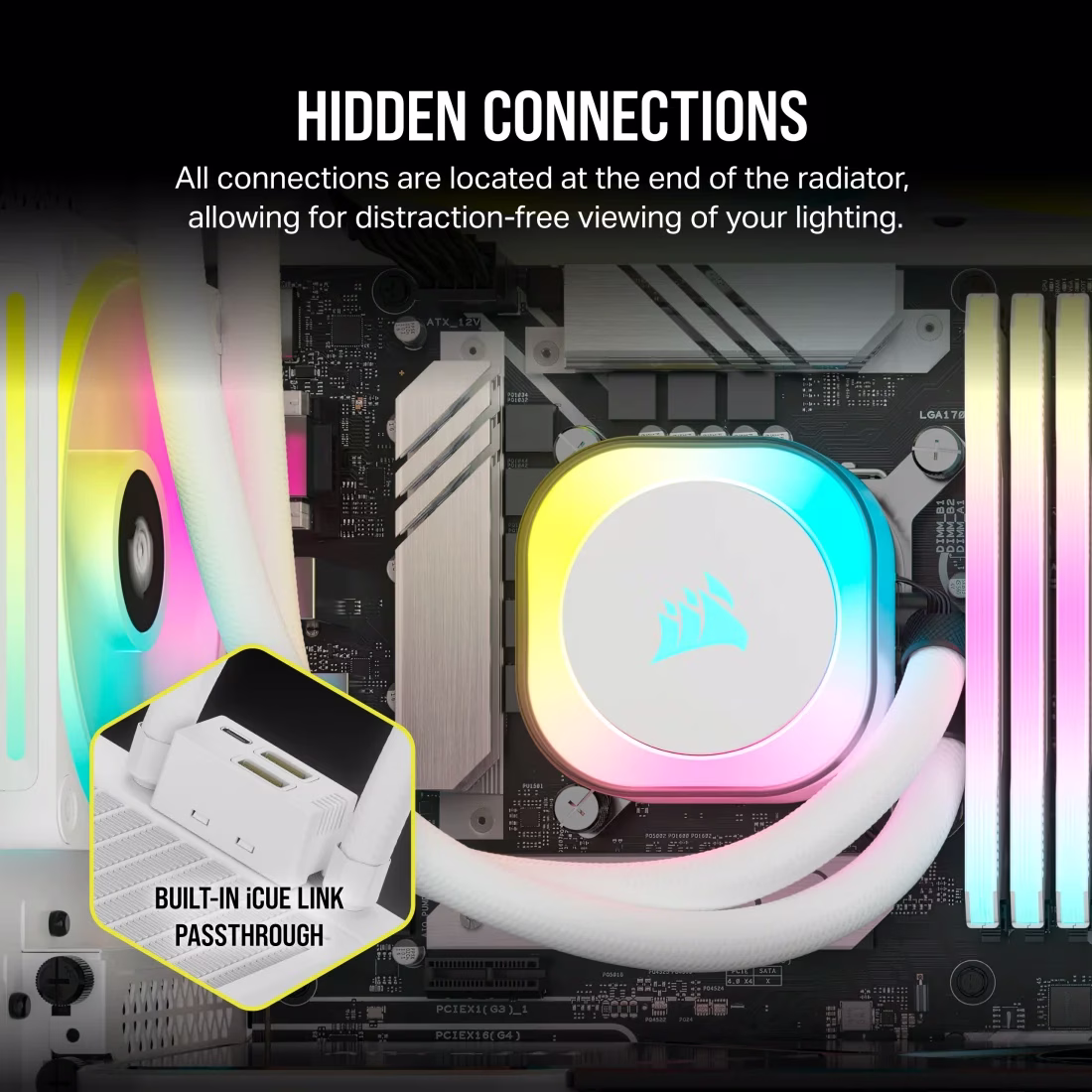CORSAIR iCUE LINK H100i RGB AIO 240mm CPU Cooler - White, QX120 Fans, AM5/LGA 1700/1851 | CW-9061005-WW thumbnail 9
