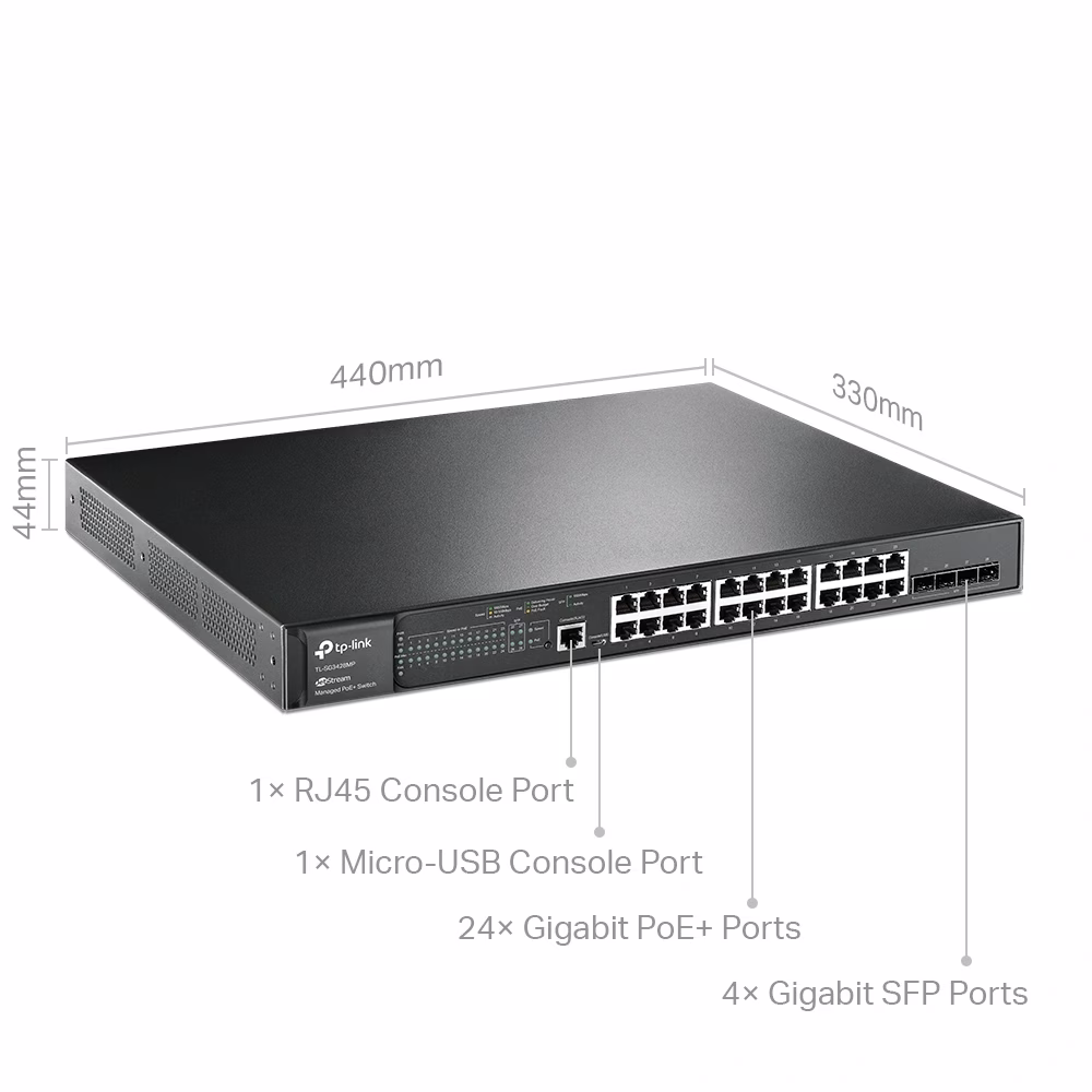 TP-Link JetStream TL-SG3428MP 28-Port Gigabit L2+ Managed Switch, 24-Port PoE+ (384W), Omada SDN | TL-SG3428MP thumbnail 3