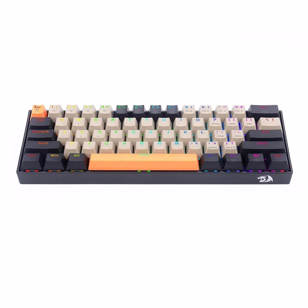 Redragon Draconic Pro 60% Wired/2.4G/BT Mech Gaming Keyboard, RGB Backlighting, 61 Keys, Built-in Rechargeable Battery, USB-C Connect, Dust-Proof Brown Switch, OG/Grey/Black | K530-0G&GY&BK-RGB-PRO thumbnail 3