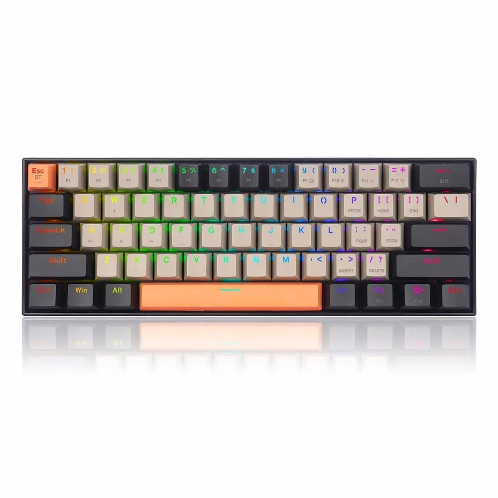 Redragon Draconic Pro 60% Wired/2.4G/BT Mech Gaming Keyboard, RGB Backlighting, 61 Keys, Built-in Rechargeable Battery, USB-C Connect, Dust-Proof Brown Switch, OG/Grey/Black | K530-0G&GY&BK-RGB-PRO thumbnail 7