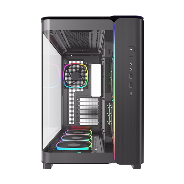 Montech KING 95 PRO Middle Tower Case, Duo Airflow Modes ( Turbo Mesh Mode & Elegant Glass Mode ), SPCC/Tempered glass, 4x120mm ARGB PWM Fans, Type-Cx1/USB3.0x2/Mic/Audiox1/LED Buttons | King 95 Pro Black thumbnail 7